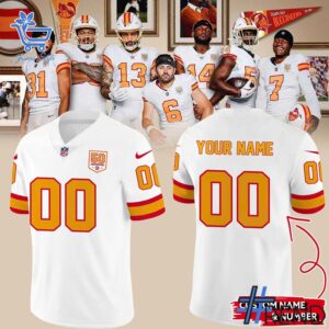 Custom look featuring the signature th Season Tampa Bay Buccaneers Football jersey design