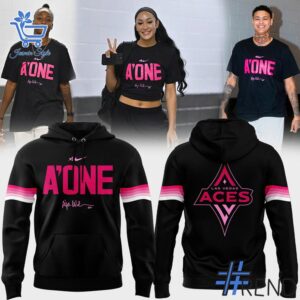Close-up view of the A ja Wilson A ONE Las Vegas Aces Hoodie jpg print