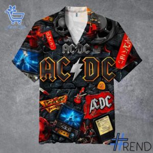 ACDC Band Hawaiian Shirt design displayed on high-quality clothing fabric