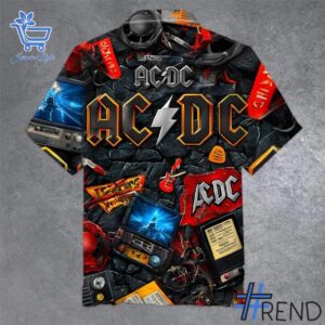 ACDC Band Hawaiian Shirt design displayed on high-quality clothing fabric