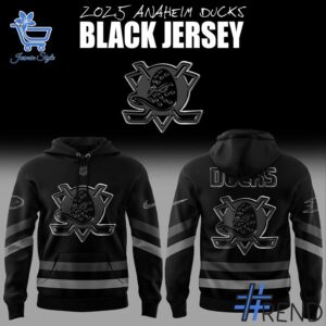 Unisex Anaheim Ducks Back In Black Hoodie styled with jeans for a relaxed look