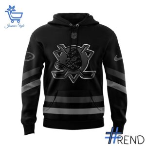 Unisex Anaheim Ducks Back In Black Hoodie styled with jeans for a relaxed look