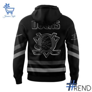 Unisex Anaheim Ducks Back In Black Hoodie styled with jeans for a relaxed look