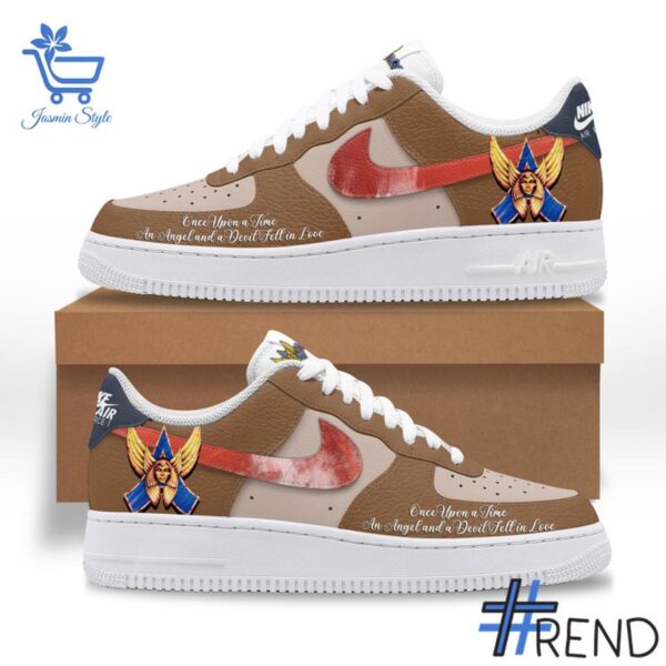 Trendy Angel Once Upon A Time A Devil And An Angel Fell In Love Air Force Shoes featuring bold graphics and modern style