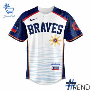 Close-up view of the Atlanta Braves Filipino Heritage Night Baseball Jersey print