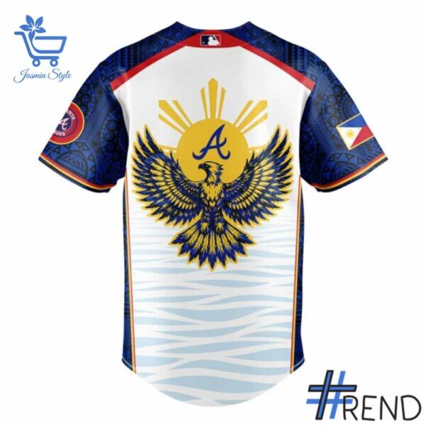Close-up view of the Atlanta Braves Filipino Heritage Night Baseball Jersey print