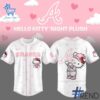 Close-up view of the Atlanta Braves Hello Kitty Night Plus Baseball Jersey print