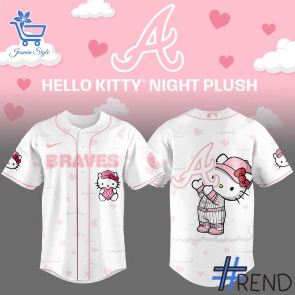 Close-up view of the Atlanta Braves Hello Kitty Night Plus Baseball Jersey print
