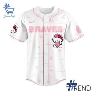 Close-up view of the Atlanta Braves Hello Kitty Night Plus Baseball Jersey print