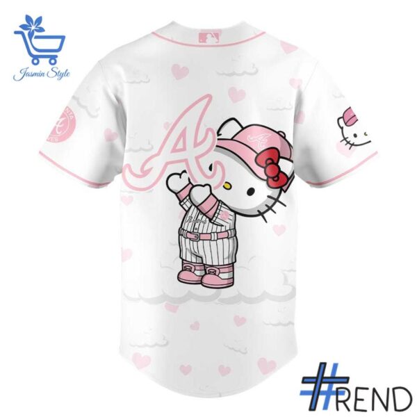 Close-up view of the Atlanta Braves Hello Kitty Night Plus Baseball Jersey print