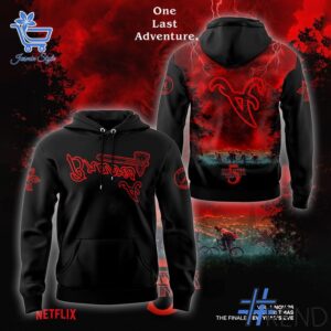 Detailed view of the 1 Atlanta Braves Stranger Things 2025 Hoodie print on fabric