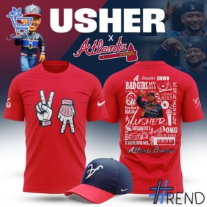 Close-up of the 1 Atlanta Braves Usher Night 2025 Shirt showing detailed design and vibrant colors.