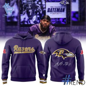 Custom apparel with the bold Baltimore Ravens Contract Extension x Rashod Bateman Hoodie design