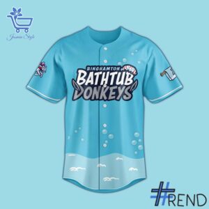 Detailed view of the 2 Binghamton Rumble Ponies Bathtub Donkeys Jersey print on fabric