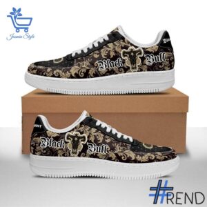 Trendy Black Bull Black Clover Air Force Shoes featuring bold graphics and modern style