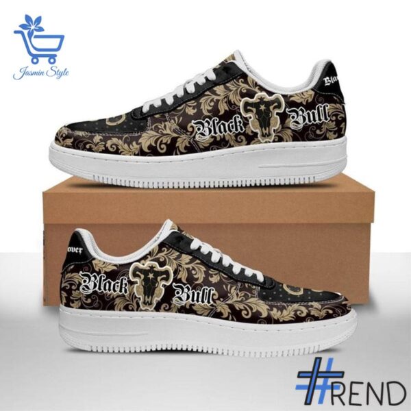 Trendy Black Bull Black Clover Air Force Shoes featuring bold graphics and modern style