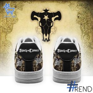 Trendy Black Bull Black Clover Air Force Shoes featuring bold graphics and modern style