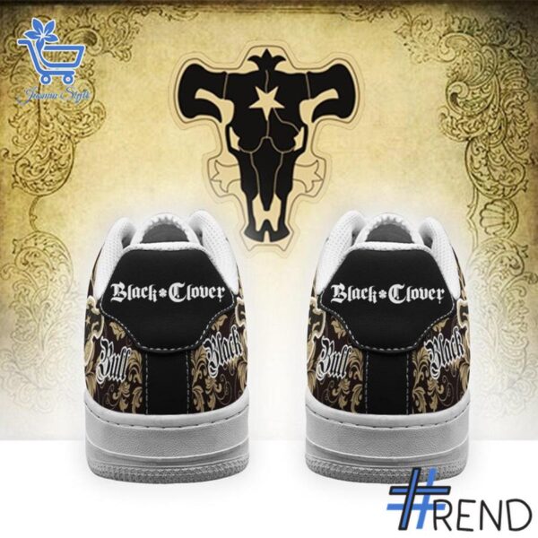 Trendy Black Bull Black Clover Air Force Shoes featuring bold graphics and modern style