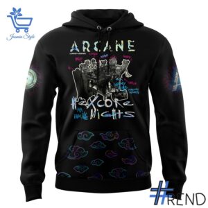 Detailed view of the 2 Black Rose Arcane Hexcore Nights Hoodie print on fabric
