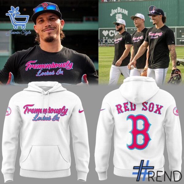 Detailed fabric and stitching showing 1 Boston Red Sox Tremendously locked in Hoodie