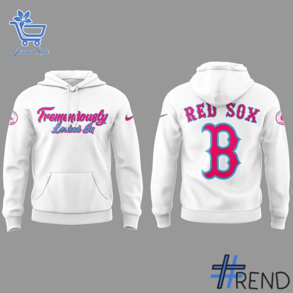 Detailed fabric and stitching showing 2 Boston Red Sox Tremendously locked in Hoodie