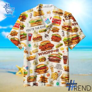 Custom apparel with the bold Burger King Hawaiian Shirt design