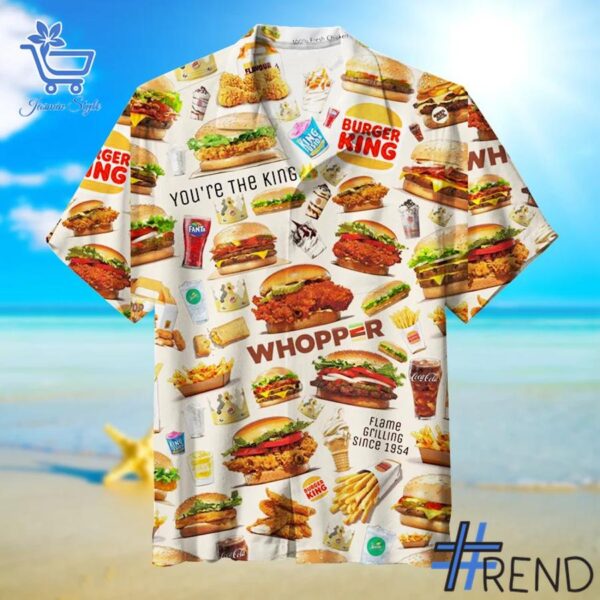 Custom apparel with the bold Burger King Hawaiian Shirt design