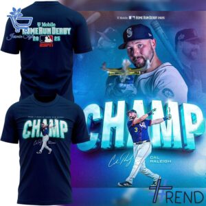 Close-up of the 1 Cal Raleigh Home Run Derby Champ Seattle Mariners Shirt showing detailed design and vibrant colors.