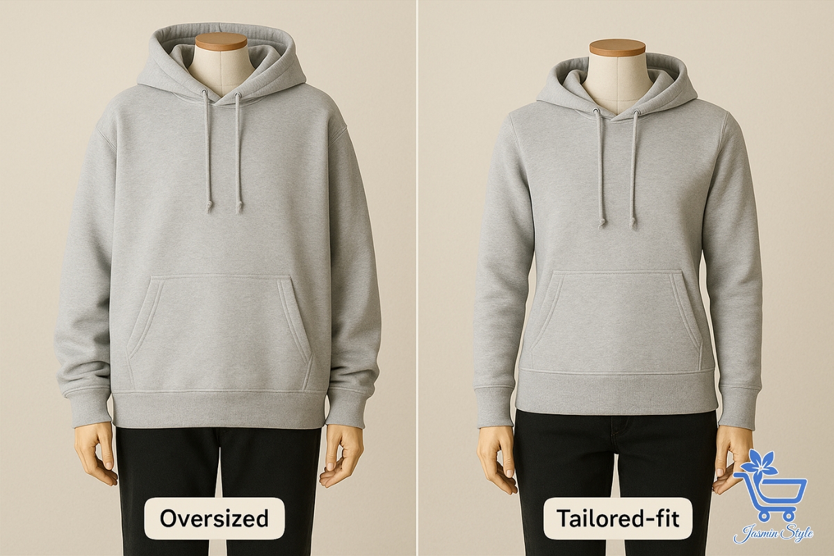 Can Hoodies Be Tailored ( ) See the difference: a standard oversized hoodie versus a sleek, tailored-fit version.
