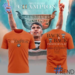 Soft and durable fabric with bold Carlos Alcaraz Champion Prince of Clay Shirt print