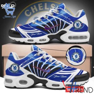 Street-style look featuring the unique Chelsea FC custom Air Max TN Shoes artwork