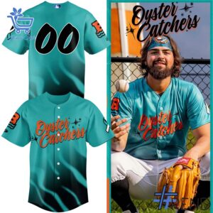 Close-up of the 1 Chesapeake Baysox Oyster Catchers Baseball Jersey showing detailed design and vibrant colors.