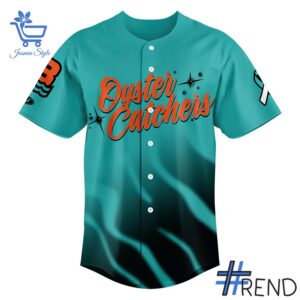 Close-up of the 2 Chesapeake Baysox Oyster Catchers Baseball Jersey showing detailed design and vibrant colors.