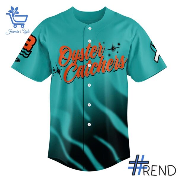 Close-up of the 2 Chesapeake Baysox Oyster Catchers Baseball Jersey showing detailed design and vibrant colors.