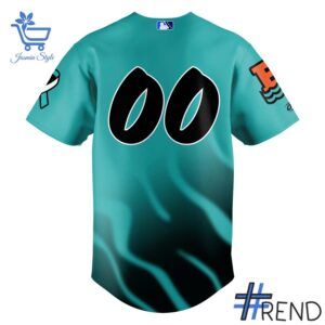 Close-up of the 3 Chesapeake Baysox Oyster Catchers Baseball Jersey showing detailed design and vibrant colors.