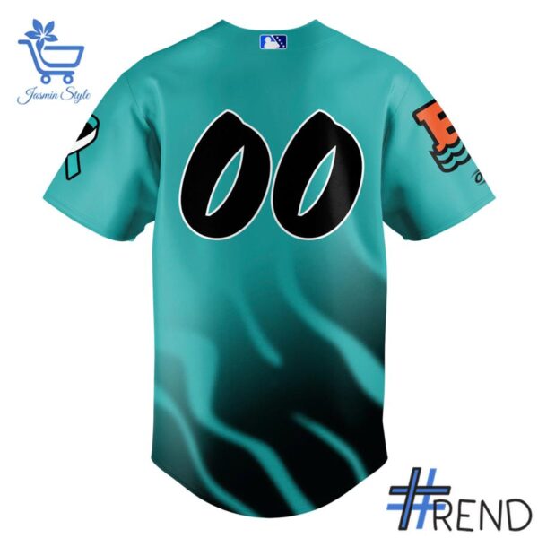 Close-up of the 3 Chesapeake Baysox Oyster Catchers Baseball Jersey showing detailed design and vibrant colors.