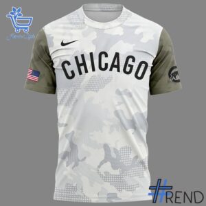 Close-up view of the Chicago Cubs Armed Forces Day Shirt print