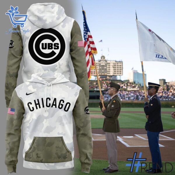 Close-up view of the Chicago Cubs Armed Forces Day Shirt print