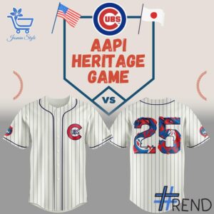 Close-up view of the Chicago Cubs Asian American and Pacific Islander AAPI Baseball Jersey print