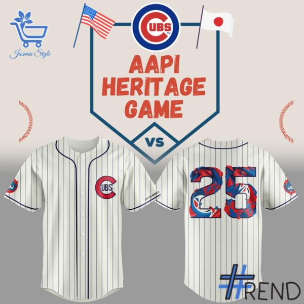 Close-up view of the Chicago Cubs Asian American and Pacific Islander AAPI Baseball Jersey print