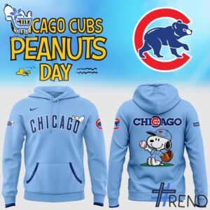 Unisex Chicago Cubs Peanuts Snoopy Day Hoodie styled with jeans for a relaxed look