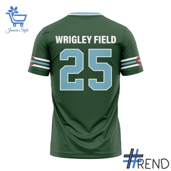 Custom look featuring the signature Chicago Cubs Wrigley Field Football Jersey design