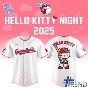 Custom look featuring the signature Cleveland Guardians Hello Kitty Night baseball jersey design