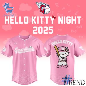 Custom look featuring the signature Cleveland Guardians Hello Kitty Night baseball jersey design