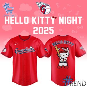 Custom look featuring the signature Cleveland Guardians Hello Kitty Night baseball jersey design