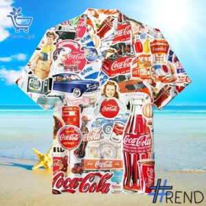Custom apparel with the bold Coca Cola Unisex Hawaiian Shirt design