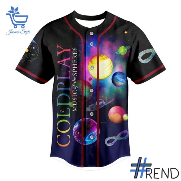 Limited-edition apparel with custom Coldplay Music of The Spheres World Tour Baseball Jersey print
