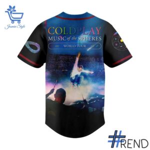 Limited-edition apparel with custom Coldplay Music of The Spheres World Tour Baseball Jersey print