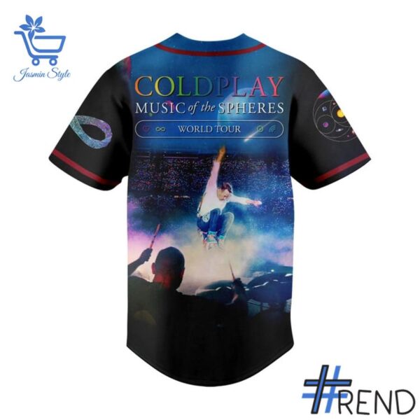 Limited-edition apparel with custom Coldplay Music of The Spheres World Tour Baseball Jersey print