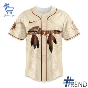 Custom look featuring the signature Columbus Clippers Native American Heritage Month Jersey design